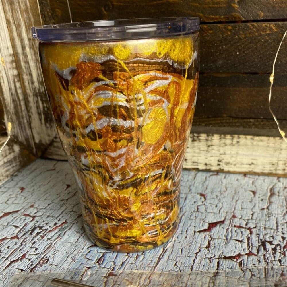 Small Coffee Mocha Latte Swirl Epoxy Resin Tumbler 8oz With Straw